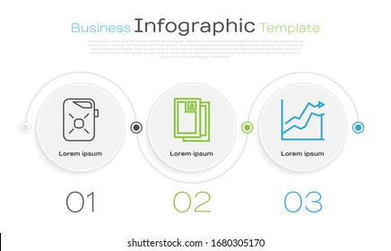 Set line Canister for motor oil, Barrel oil and Oil price increase. Business infographic template. Vector