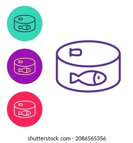 Set line Canned fish icon isolated on white background. Set icons colorful. Vector