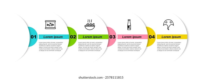 Set line Canned fish, Fish soup, Sauce bottle and Stingray. Business infographic template. Vector