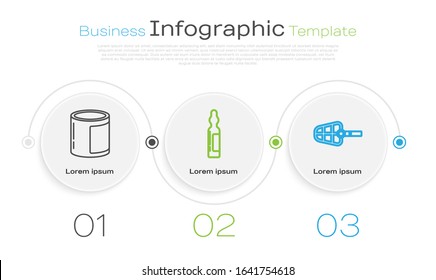 Set line Canned food, Pets vial medical and Dog muzzle. Business infographic template. Vector