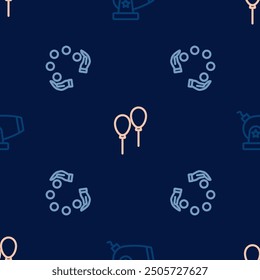 Set line Cannon, Juggling ball and Balloons with ribbon on seamless pattern. Vector