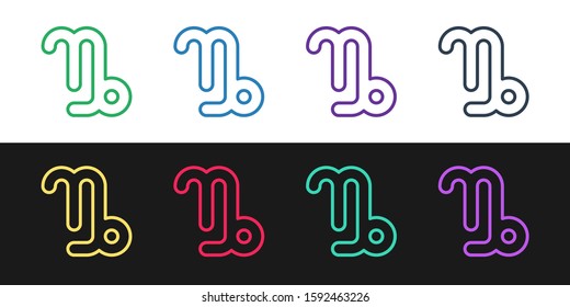 Set line Capricorn zodiac sign icon isolated on black and white background. Astrological horoscope collection.  Vector Illustration
