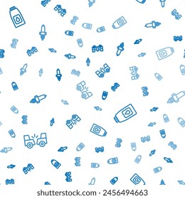 Set line Car accident, Canister for motor machine oil and spark plug on seamless pattern. Vector
