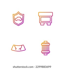 Set line Car air filter, Broken windshield, with and Fuse. Gradient color icons. Vector