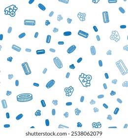 Set line Car air filter, Power car engine and audio on seamless pattern. Vector