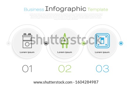 Set line Car battery, Electric plug and Electric light switch. Business infographic template. Vector