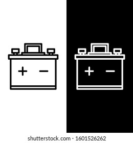 Set line Car battery icon isolated on black and white background. Accumulator battery energy power and electricity accumulator battery.  Vector Illustration