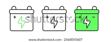 Set line Car battery icon isolated on white background. Accumulator battery energy power and electricity accumulator battery.  Vector