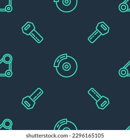 Set line Car brake disk with caliper, key remote and Timing belt kit on seamless pattern. Vector