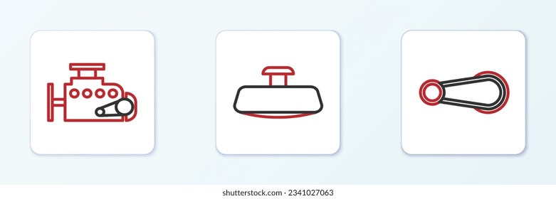Set line Auto Türgriff, Motor und Spiegel Symbol. Vektorgrafik