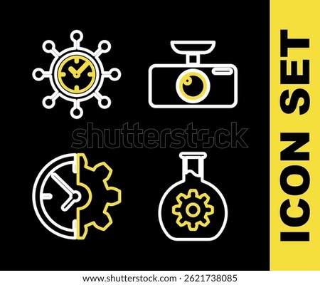 Set line Car DVR, Bioengineering, Clock and gear and  icon. Vector