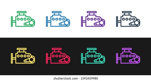 Set line Car engine icon isolated on black and white background.  Vector Illustration
