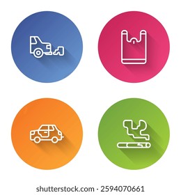 Set line Car exhaust, Plastic bag,  and Cigarette. Color circle button. Vector