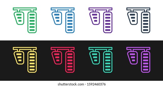 Set line Car gas and brake pedals icon isolated on black and white background.  Vector Illustration