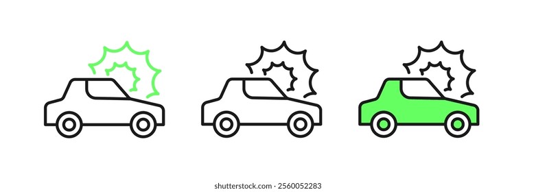 Set line Car insurance icon isolated on white background. Insurance concept. Security, safety, protection, protect concept.  Vector