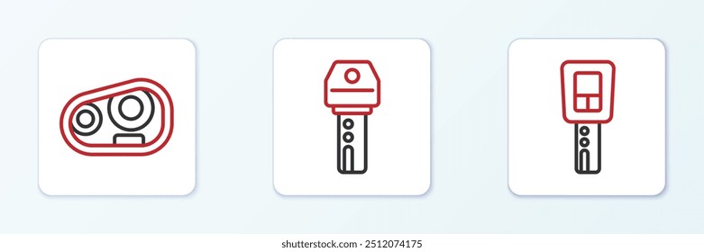 Set line Car key with remote, headlight and  icon. Vector