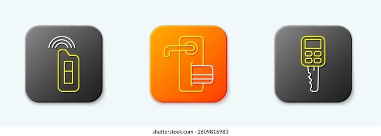 Set line Car key with remote, Digital door lock and  icon. Vector