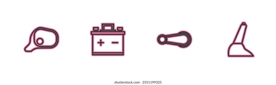 Set line Car mirror, door handle, battery and handbrake icon. Vector