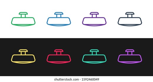 Set line Car mirror icon isolated on black and white background.  Vector Illustration