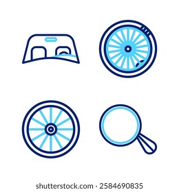 Set line Car mirror, wheel,  and windscreen icon. Vector