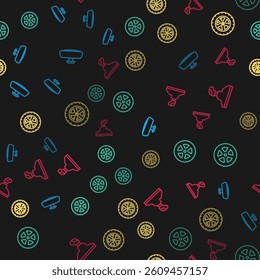 Set line Car mirror, wheel,  and Gear shifter on seamless pattern. Vector