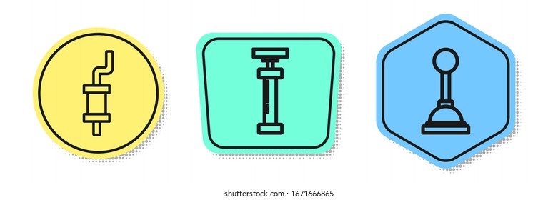 Set line Car muffler, Car air pump and Gear shifter. Colored shapes. Vector