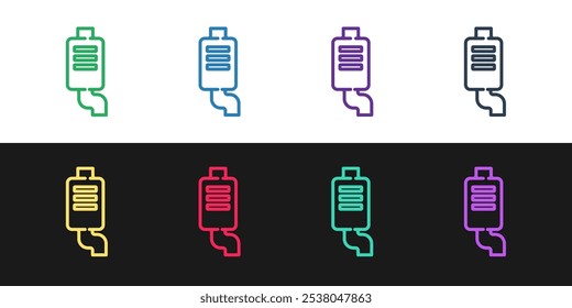 Set line Car muffler icon isolated on black and white background. Exhaust pipe.  Vector