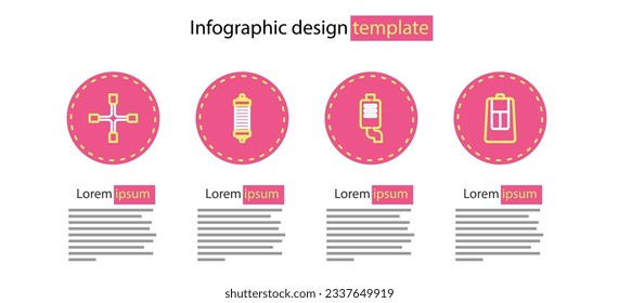 Set line Car muffler, key with remote, Shock absorber and Wheel wrench icon. Vector