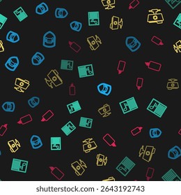 Set line Car protection or insurance, Music book with note, FTP sync refresh and Burning candle on seamless pattern. Vector