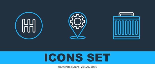 Set line Car radiator cooling system, Gear shifter and service icon. Vector