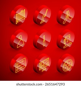 Sistema de enfriamiento del radiador del coche, limpiaparabrisas, cable de alimentación del puente de la batería, cambiador del engranaje, destornillador, gasolinera, condición de las Configuraciones y de las pruebas diagnósticas del icono del coche. Vector