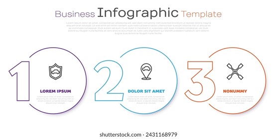 Set line Car with shield, Location car service and Wheel wrench. Business infographic template. Vector