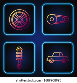 Set line Car, Shock absorber, Car wheel and Timing belt kit. Gradient color icons. Vector