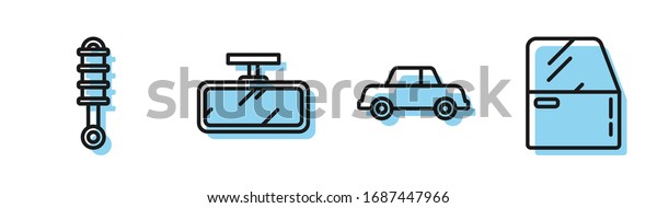 Set line Car, Shock absorber, Car mirror and Car\
door icon. Vector