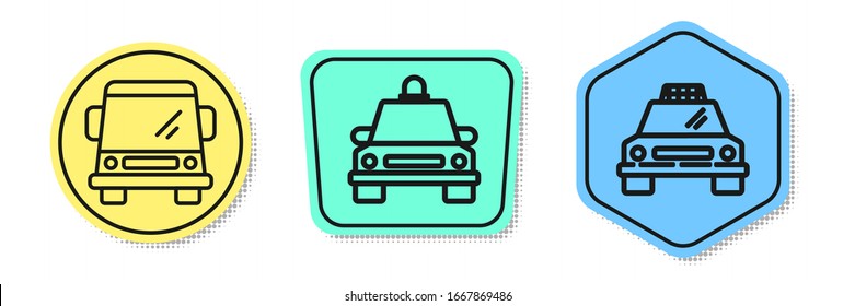 Set line Car, Taxi car and Taxi car. Colored shapes. Vector