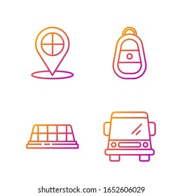 Set line Car, Taxi car roof, Map pointer with taxi and Car key with remote. Gradient color icons. Vector