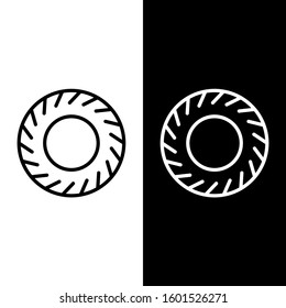 Set line Car tire icon isolated on black and white background.  Vector Illustration