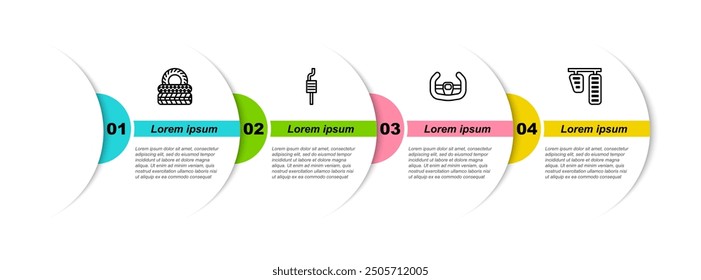 Set line Car tire, muffler, Sport steering wheel and gas and brake pedals. Business infographic template. Vector