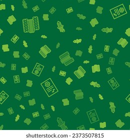 Set line Car tire wheel, Auto service check automotive and spark plug on seamless pattern. Vector