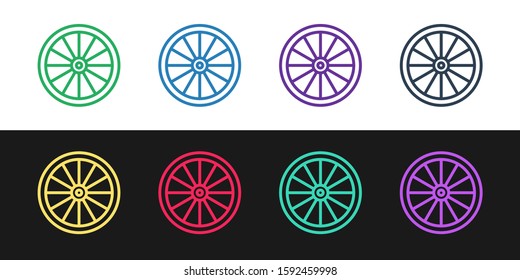 Set line Car wheel icon isolated on black and white background.  Vector Illustration