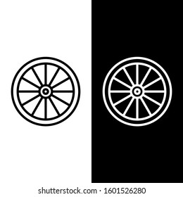 Set line Car wheel icon isolated on black and white background.  Vector Illustration