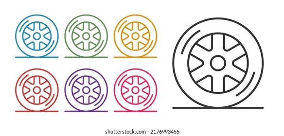 Set line Car wheel icon isolated on white background. Set icons colorful. Vector