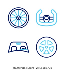 Set Linie Autorad, Windschutzscheibe, Sportlenkung und Ikone. Vektorgrafik