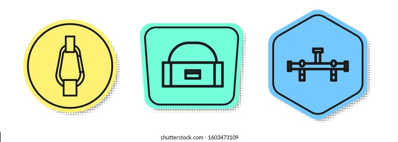 Set line Carabiner, Case or box container for wobbler and Manifold. Colored shapes. Vector