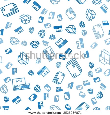 Set line Cardboard box with free symbol, Envelope and Carton cardboard box on seamless pattern. Vector