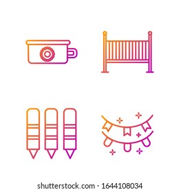 Set line Carnival garland and flags  Wax crayons for drawing  Baby potty   Baby crib cradle bed  Gradient color icons  Vector