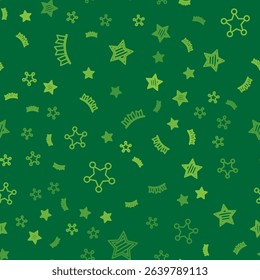 Set line Carnival garland with flags, Hexagram sheriff and USA Independence day on seamless pattern. Vector
