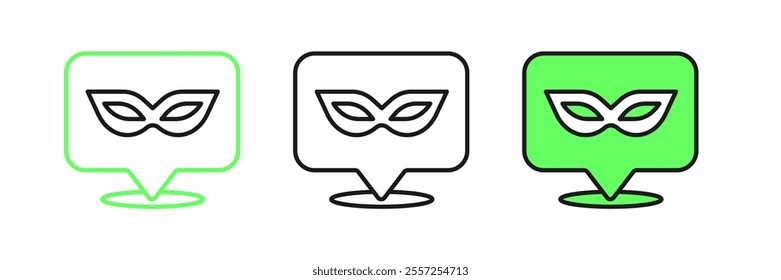 Set line Carnival mask icon isolated on white background. Masquerade party mask.  Vector