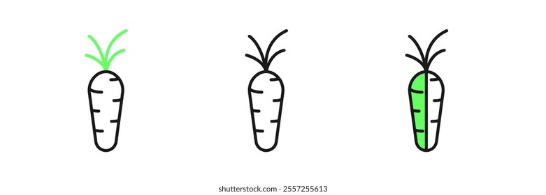 Set line Carrot icon isolated on white background.  Vector