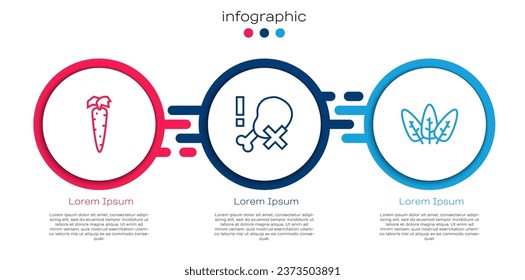 Set line Carrot, No chicken leg and Leaf. Business infographic template. Vector